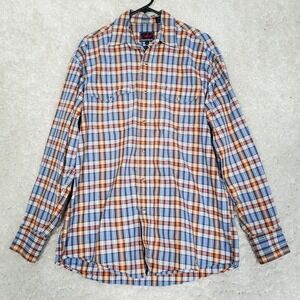 Roper Men Plaid‎ Snap Shirt Size Medium Blue Brown Long Sleeve Western Cowboy